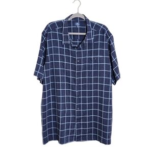 George Blue Windowpane Plaid Short Sleeve Button Down Shirt Size 3XL